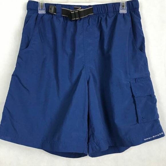 Columbia PFG‎ Shorts Men's Sz M Blue Cotton Cargo Fishing Hiking Pockets Linning - Picture 1 of 10